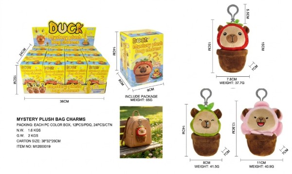(Mis 0) CAPIBARA MISTERY PLUSH BAG CHARMS Portachiavi Peluche 14cm (In Blind Box 14x8x9cm) c/bagclip In espo da 12pz 3ass…x12…x24